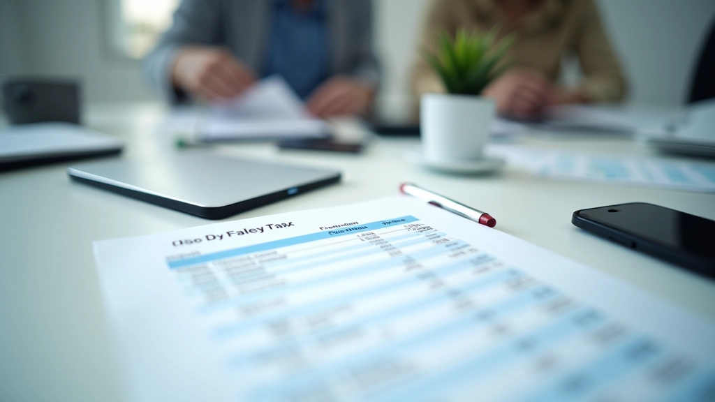 Financial data visualization showing tax brackets and income calculations on a professional workspace