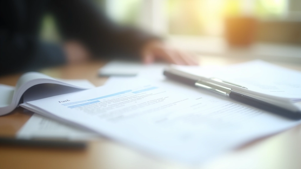 Close-up of organized tax documents and filing checklist on wooden desk with pen