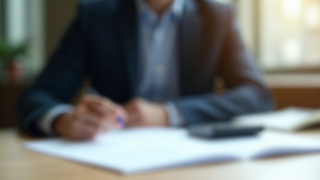 Person reviewing tax documents at desk with calculator and notebook