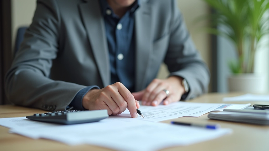 Person reviewing personal allowances form and calculating deductions with calculator